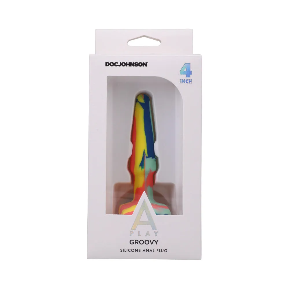 A-Play Groovy Silicone Anal Plug 4 in. Multi-Colored, Yellow