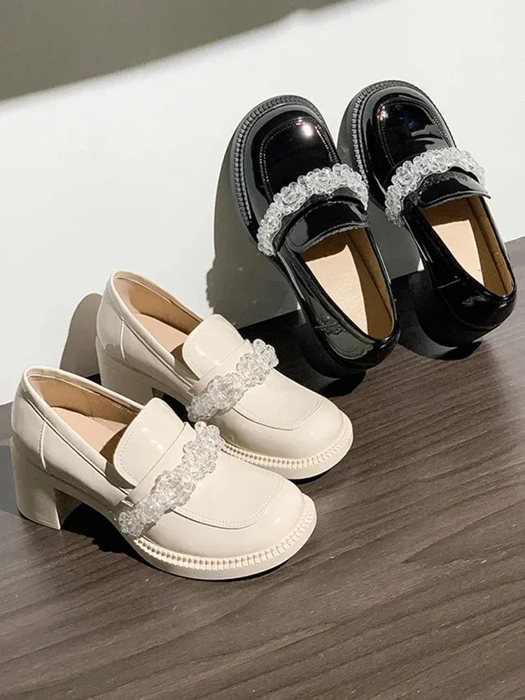 Hnzxzm British Style Slip On Shoes For Women White Sneakers Clogs Platform Loafers With Fur Square Toe Oxfords Female Footwear Preppy