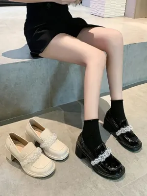 Hnzxzm British Style Slip On Shoes For Women White Sneakers Clogs Platform Loafers With Fur Square Toe Oxfords Female Footwear Preppy