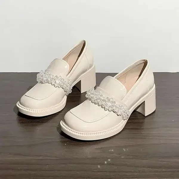 Hnzxzm British Style Slip On Shoes For Women White Sneakers Clogs Platform Loafers With Fur Square Toe Oxfords Female Footwear Preppy
