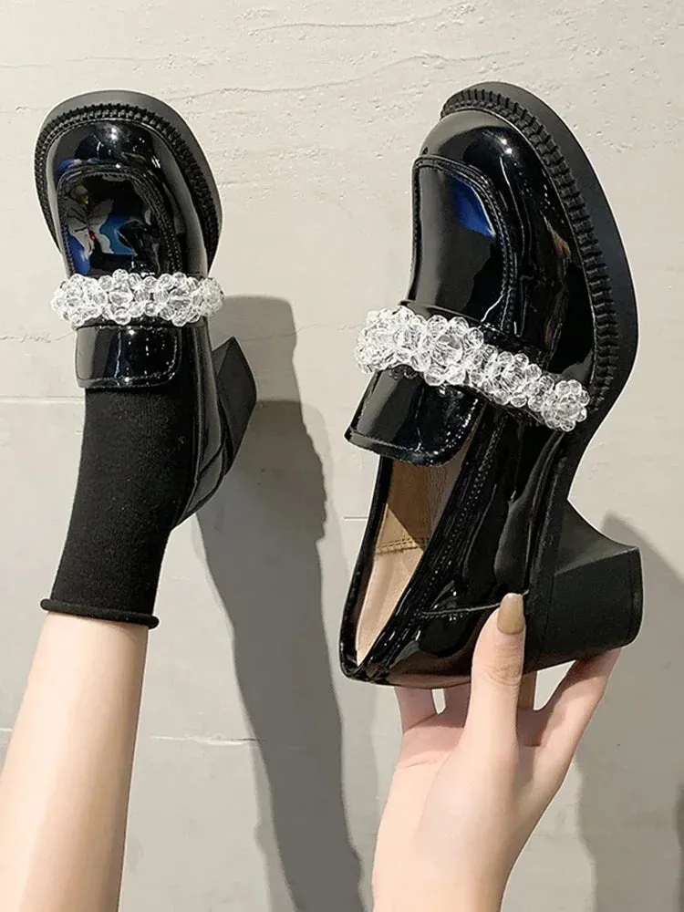 Hnzxzm British Style Slip On Shoes For Women White Sneakers Clogs Platform Loafers With Fur Square Toe Oxfords Female Footwear Preppy