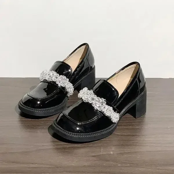 Hnzxzm British Style Slip On Shoes For Women White Sneakers Clogs Platform Loafers With Fur Square Toe Oxfords Female Footwear Preppy