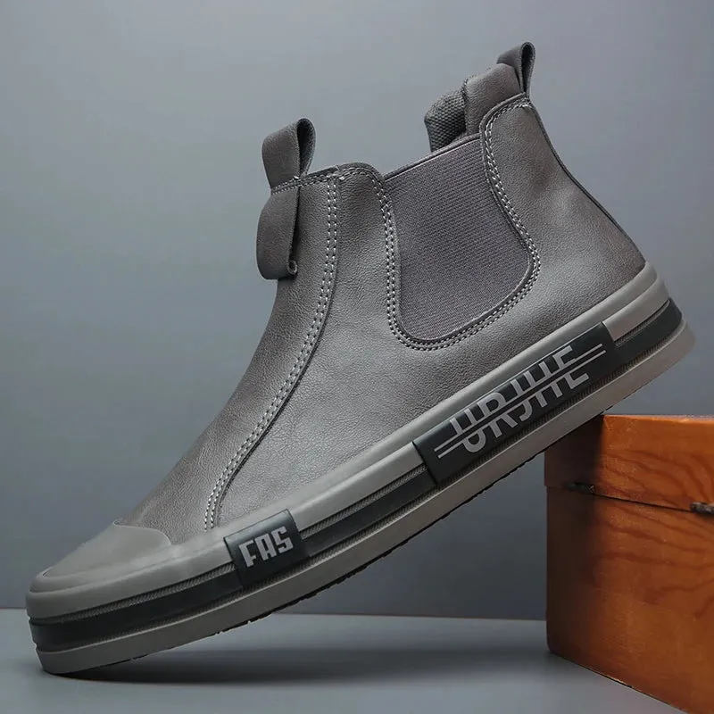 Hnzxzm New Men's Leather Boots Korean Trend Comfortable Men Shoes British Fashion Mens High Top Sneakers New Moccasins Men