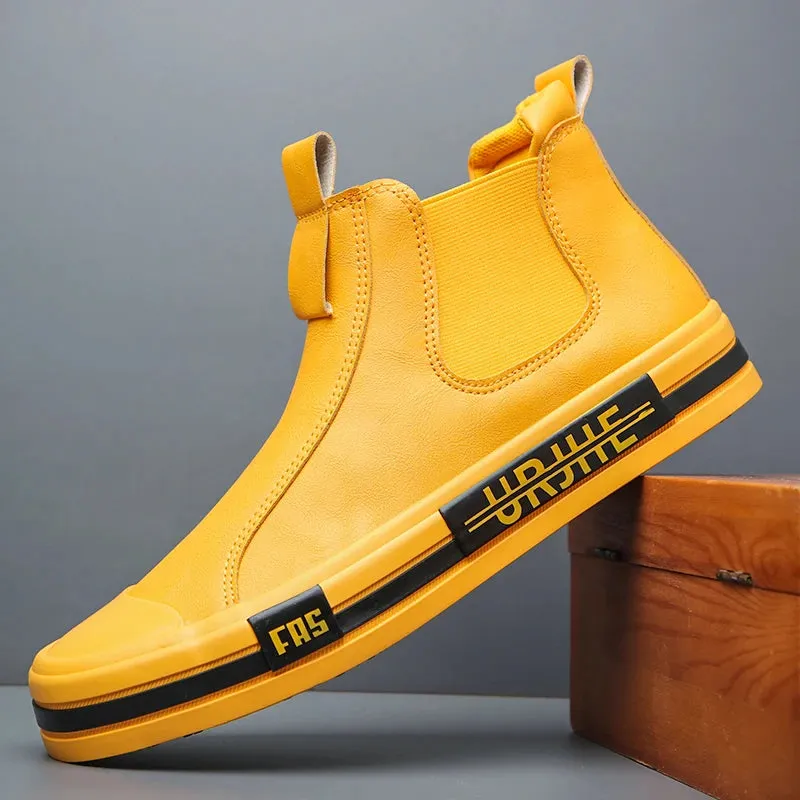 Hnzxzm New Men's Leather Boots Korean Trend Comfortable Men Shoes British Fashion Mens High Top Sneakers New Moccasins Men