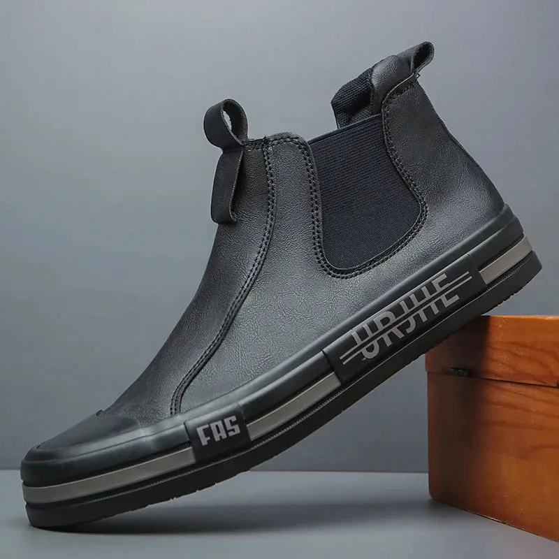 Hnzxzm New Men's Leather Boots Korean Trend Comfortable Men Shoes British Fashion Mens High Top Sneakers New Moccasins Men