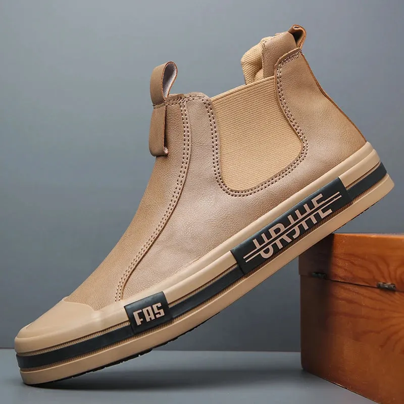 Hnzxzm New Men's Leather Boots Korean Trend Comfortable Men Shoes British Fashion Mens High Top Sneakers New Moccasins Men