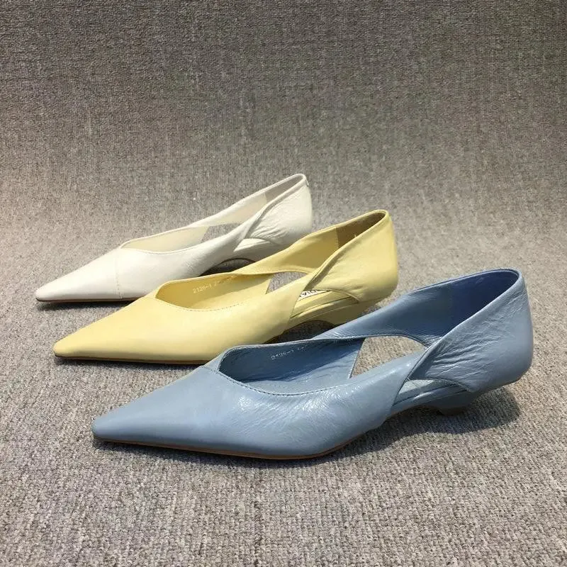 Hnzxzm Shoes for Woman 2024 Comfortable Women's Summer Footwear Moccasins Blue Low Heel Elegant Pointed Toe High Quality Popular Young