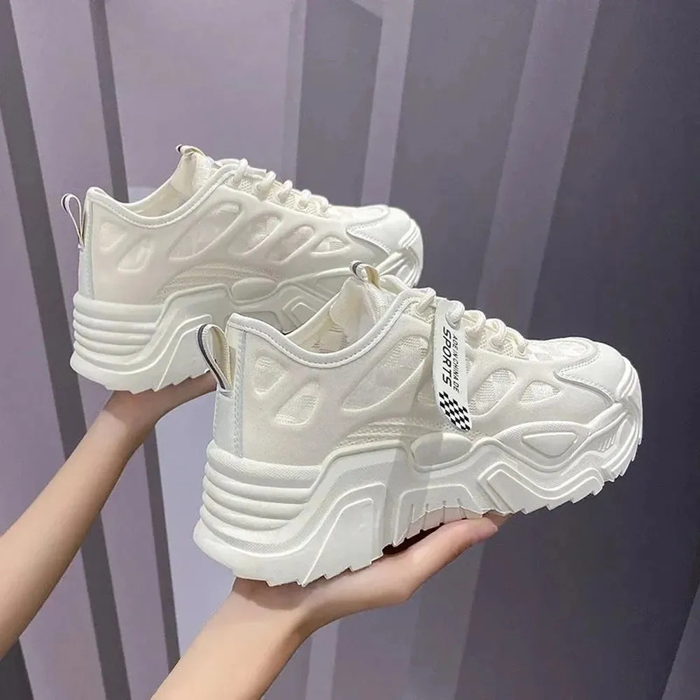 merendy White depth Round toe lace-up chunky sneakers