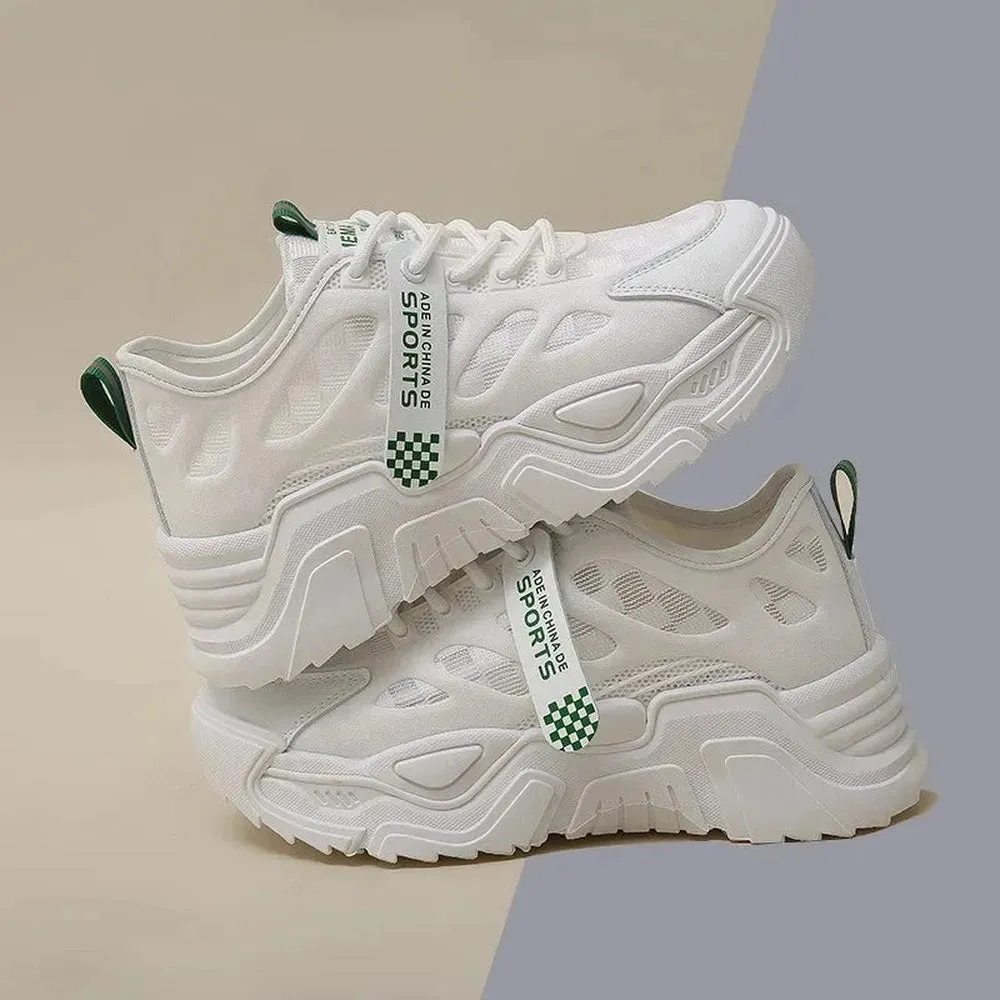 merendy White depth Round toe lace-up chunky sneakers