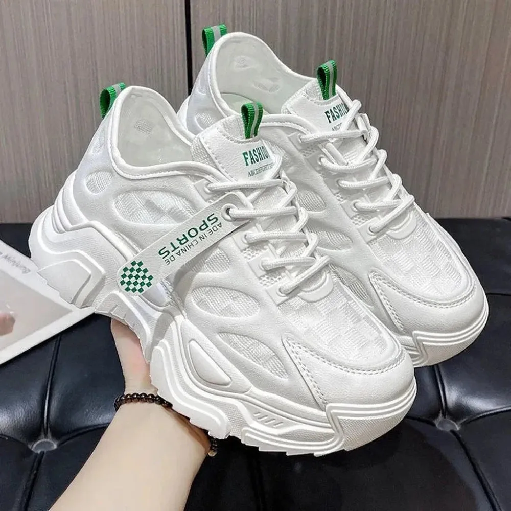 merendy White depth Round toe lace-up chunky sneakers