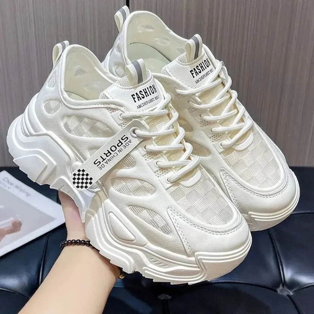 merendy White depth Round toe lace-up chunky sneakers