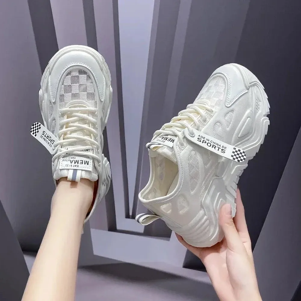 merendy White depth Round toe lace-up chunky sneakers