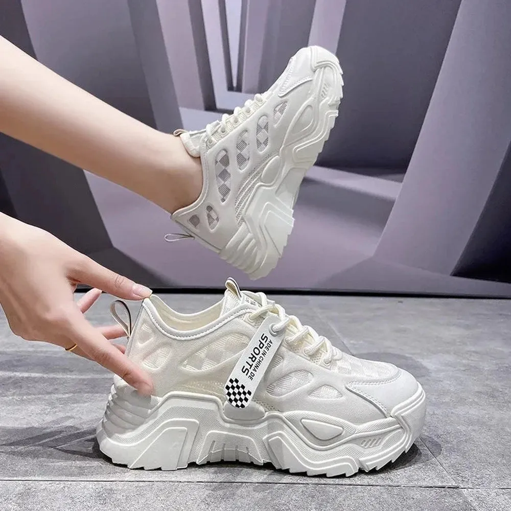 merendy White depth Round toe lace-up chunky sneakers