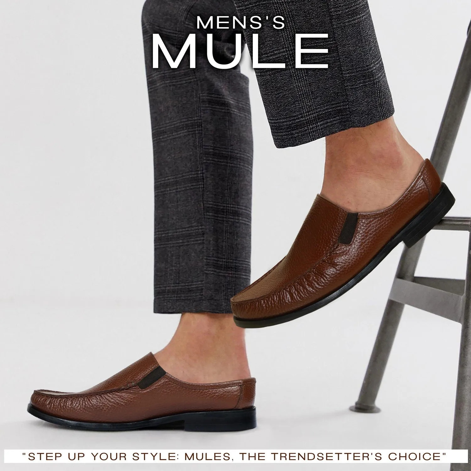 Moccasin Style Men's Mule In Textured Tan Leather