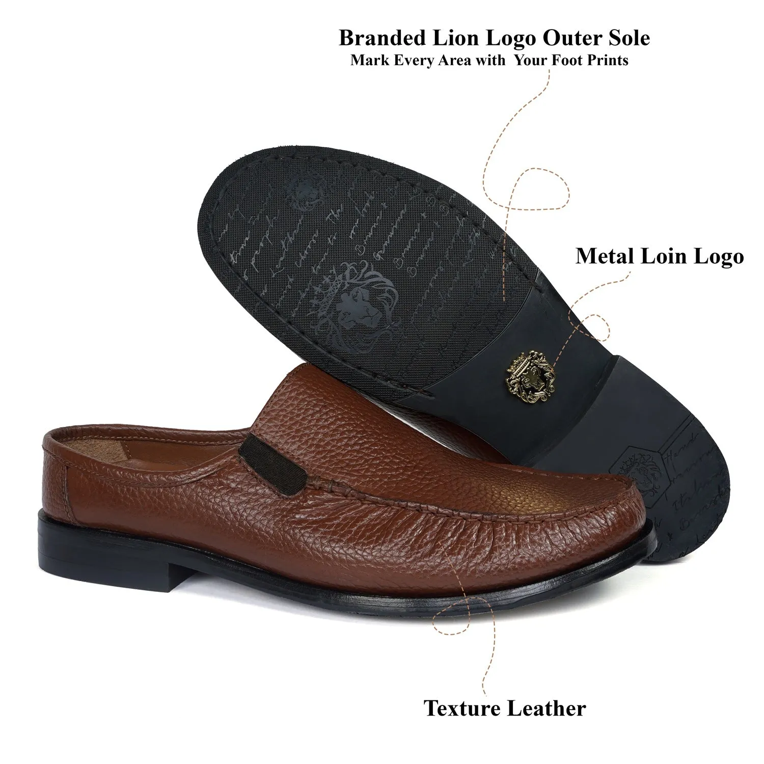 Moccasin Style Men's Mule In Textured Tan Leather