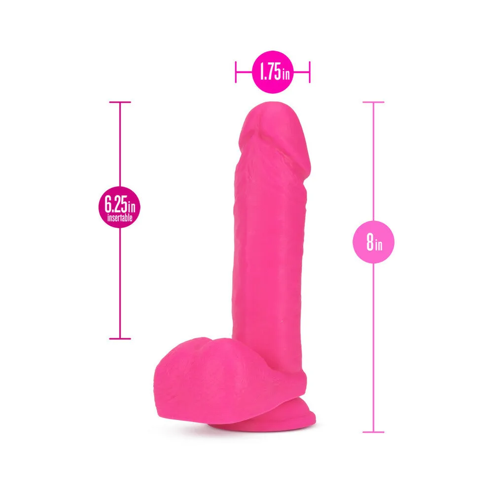 Neo 8 in. Dual Density Dildo with Balls Neon Pink