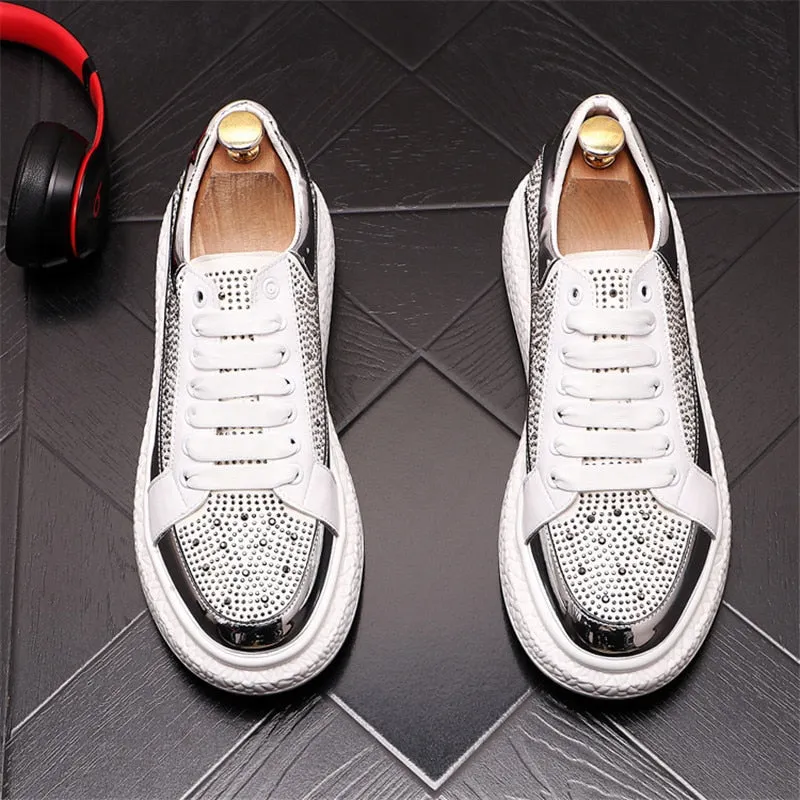 Rhinestone Rivet Textured Platform Sneakers