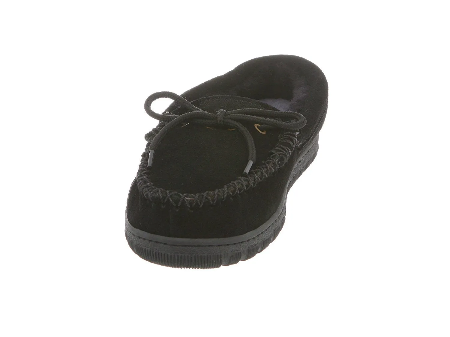 RJ's Fuzzies Womens Leather Moccasins Slippers (Black, 5)