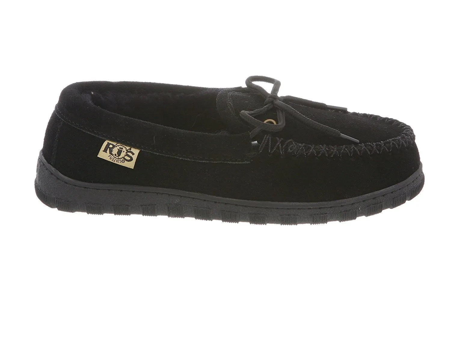 RJ's Fuzzies Womens Leather Moccasins Slippers (Black, 5)