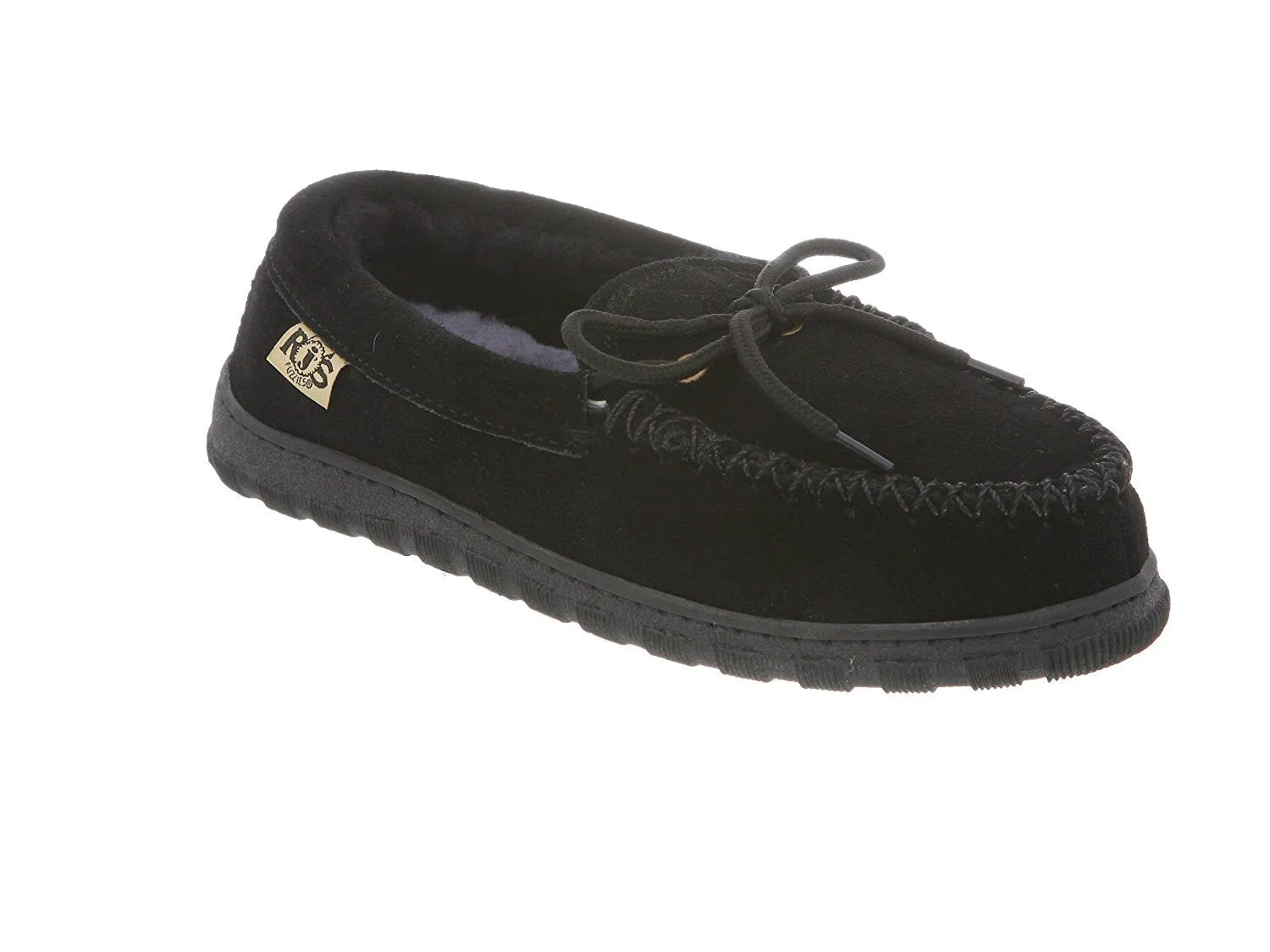 RJ's Fuzzies Womens Leather Moccasins Slippers (Black, 5)