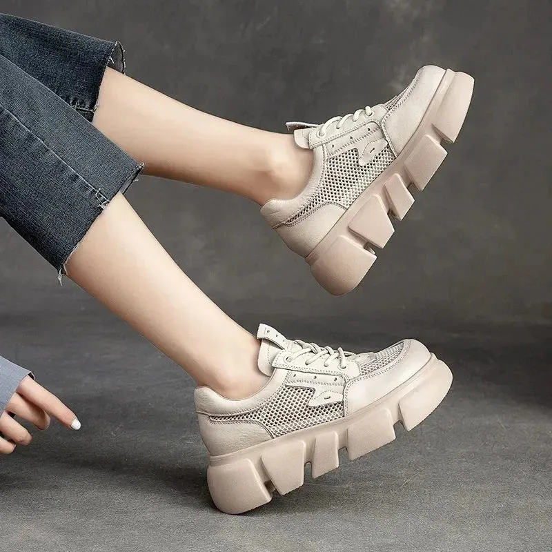 RV147 Mesh Leather Thin Walking Sneaker: Women's Casual Shoes