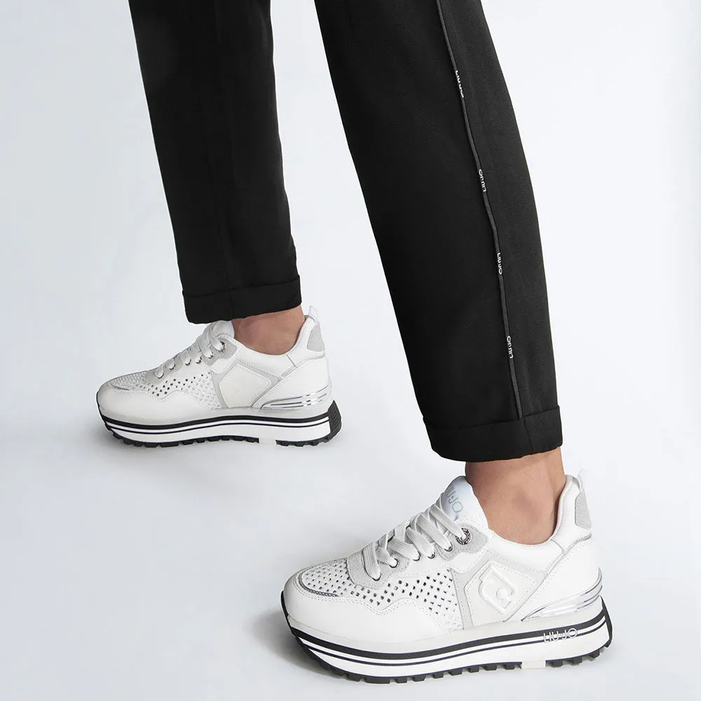 Scarpe Donna LIU JO Maxi Wonder 01 Sneakers Platform in Pelle Bianca con Strass