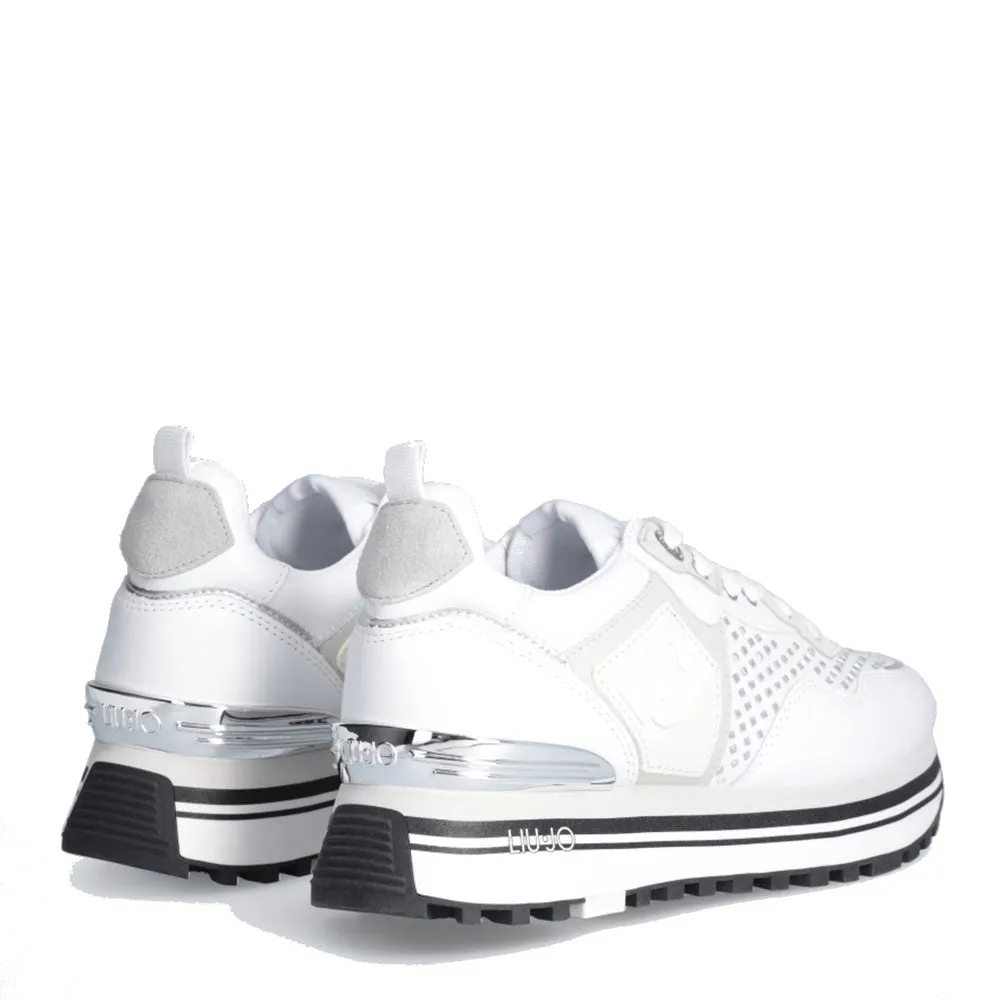 Scarpe Donna LIU JO Maxi Wonder 01 Sneakers Platform in Pelle Bianca con Strass