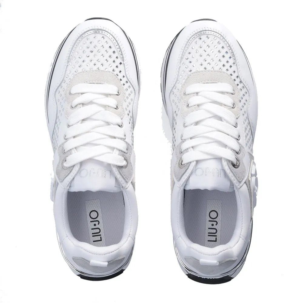 Scarpe Donna LIU JO Maxi Wonder 01 Sneakers Platform in Pelle Bianca con Strass