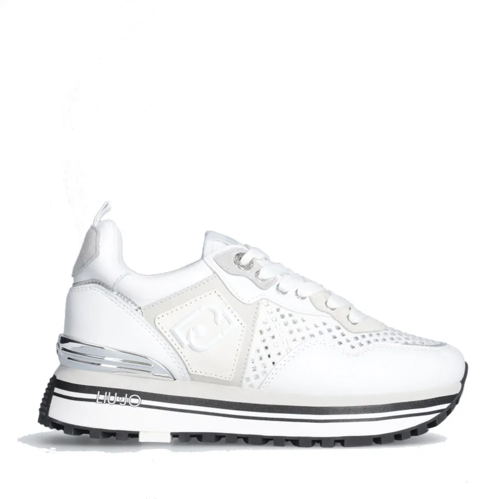 Scarpe Donna LIU JO Maxi Wonder 01 Sneakers Platform in Pelle Bianca con Strass