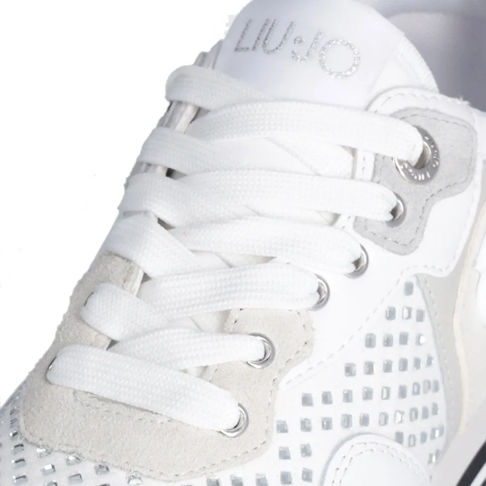 Scarpe Donna LIU JO Maxi Wonder 01 Sneakers Platform in Pelle Bianca con Strass