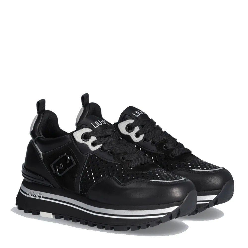 Scarpe Donna LIU JO Maxi Wonder 01 Sneakers Platform in Pelle Nera con Strass