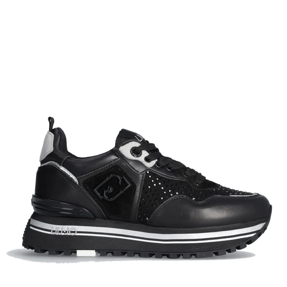 Scarpe Donna LIU JO Maxi Wonder 01 Sneakers Platform in Pelle Nera con Strass