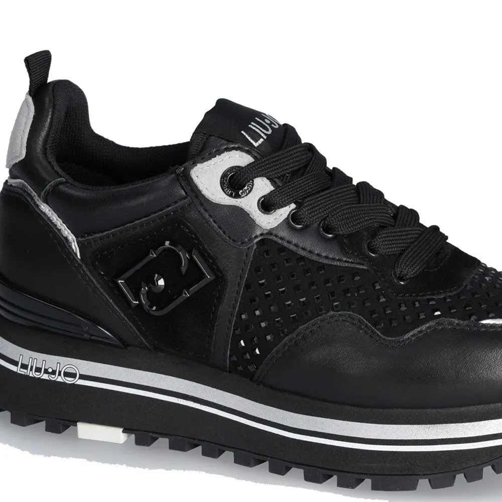 Scarpe Donna LIU JO Maxi Wonder 01 Sneakers Platform in Pelle Nera con Strass