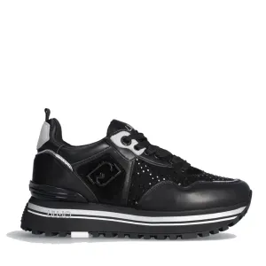 Scarpe Donna LIU JO Maxi Wonder 01 Sneakers Platform in Pelle Nera con Strass