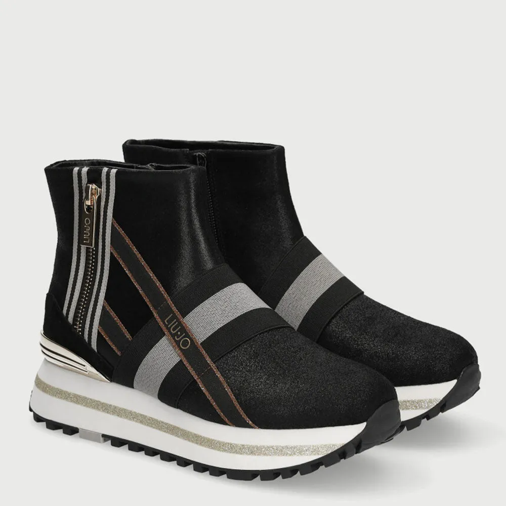 Scarpe Donna LIU JO Sneakers a Stivaletto in Suede Effetto Metalizzato Nero