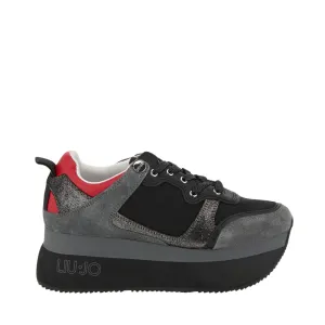 Scarpe Donna LIU JO Sneakers Maxi Platform in Suede e Tessuto Nero Rosso