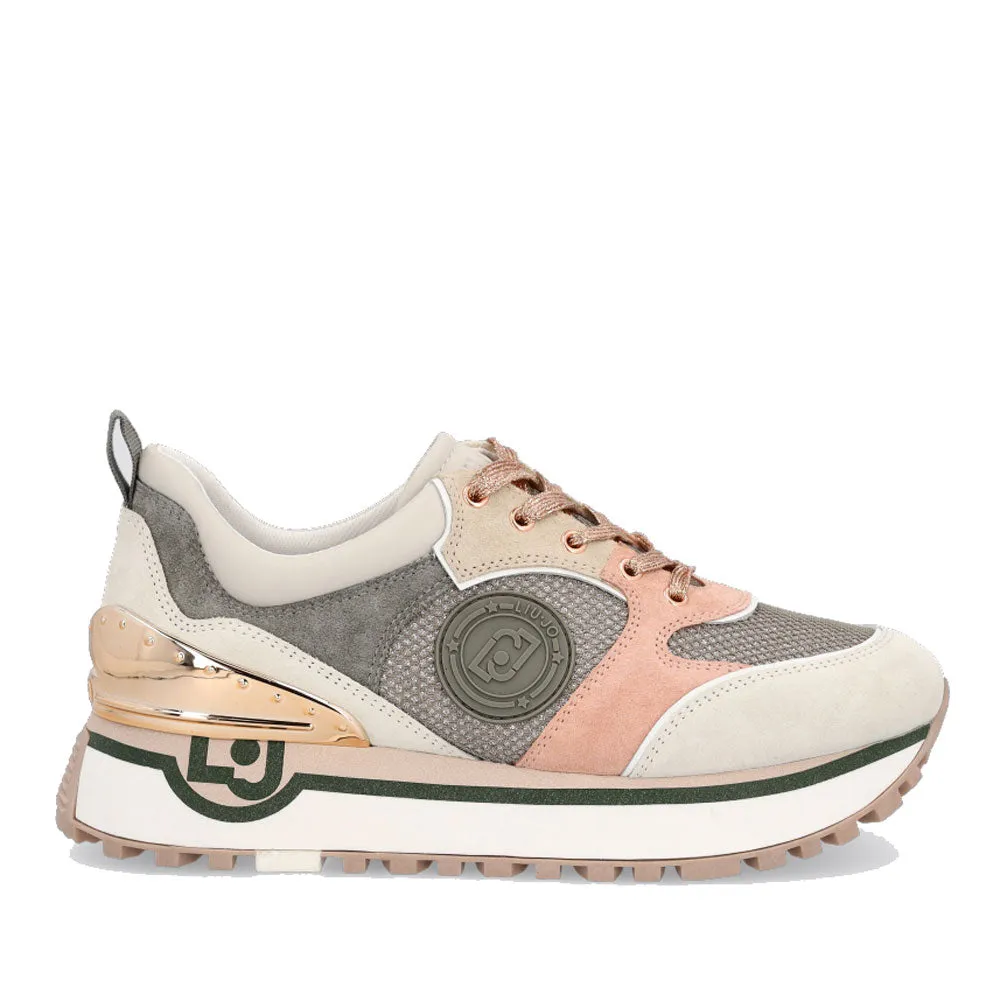 Scarpe Donna LIU JO Sneakers Platform in Suede Mesh e Lurex colore Militare