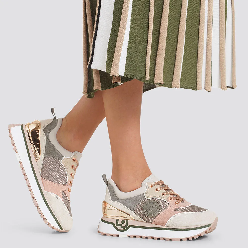 Scarpe Donna LIU JO Sneakers Platform in Suede Mesh e Lurex colore Militare
