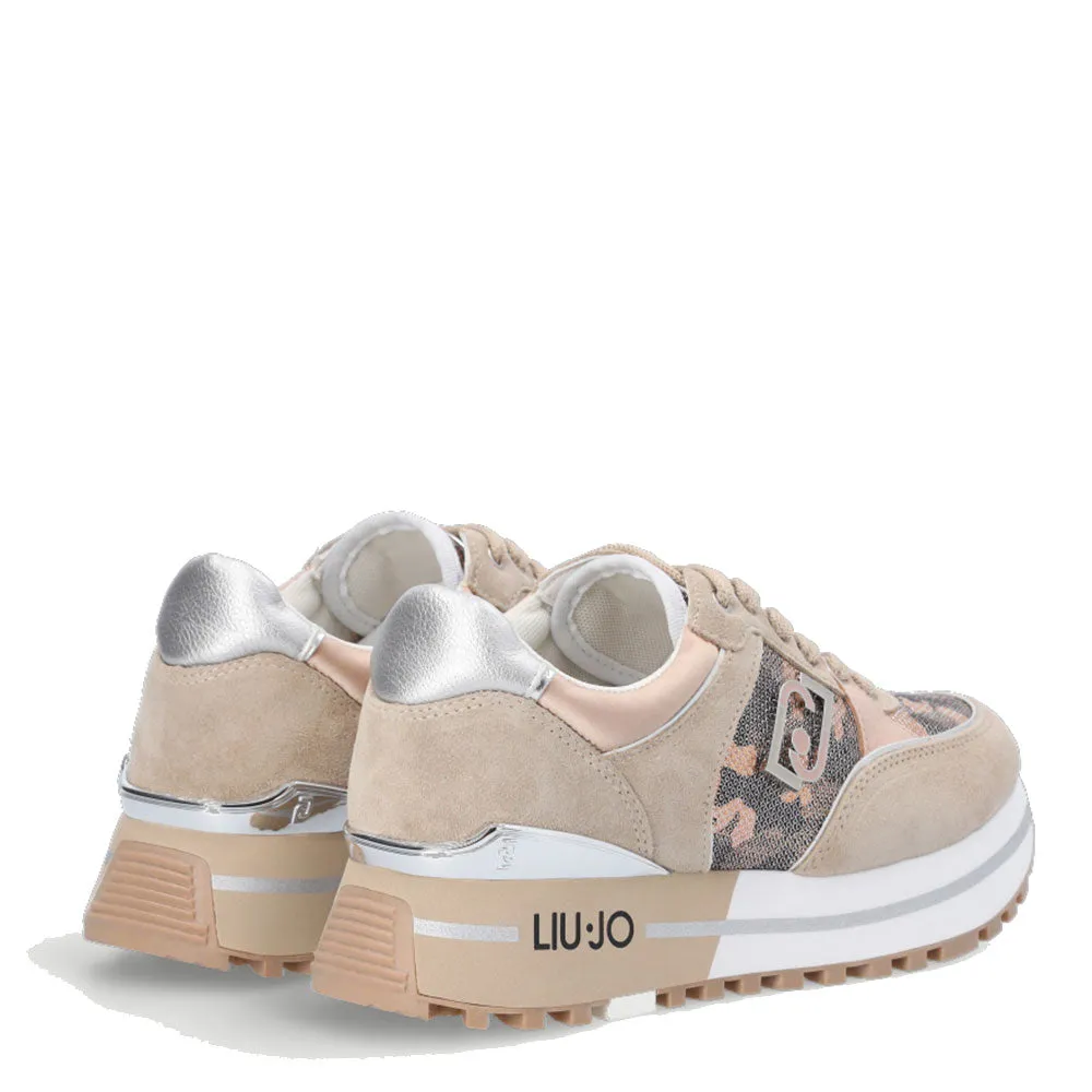 Scarpe Donna LIU JO Sneakers Platform Maxi Wonder 20 in Suede e Mesh Camouflage colore Daino e Phard