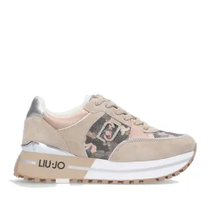 Scarpe Donna LIU JO Sneakers Platform Maxi Wonder 20 in Suede e Mesh Camouflage colore Daino e Phard