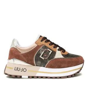 Scarpe Donna LIU JO Sneakers Platform Maxi Wonder 20 in Suede e Mesh Camouflage colore Marrone