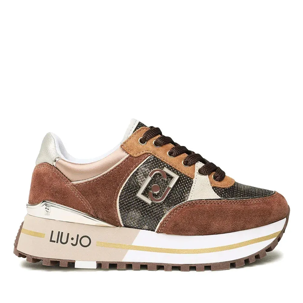 Scarpe Donna LIU JO Sneakers Platform Maxi Wonder 20 in Suede e Mesh Camouflage colore Marrone
