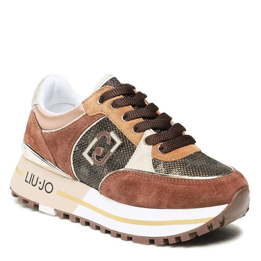 Scarpe Donna LIU JO Sneakers Platform Maxi Wonder 20 in Suede e Mesh Camouflage colore Marrone