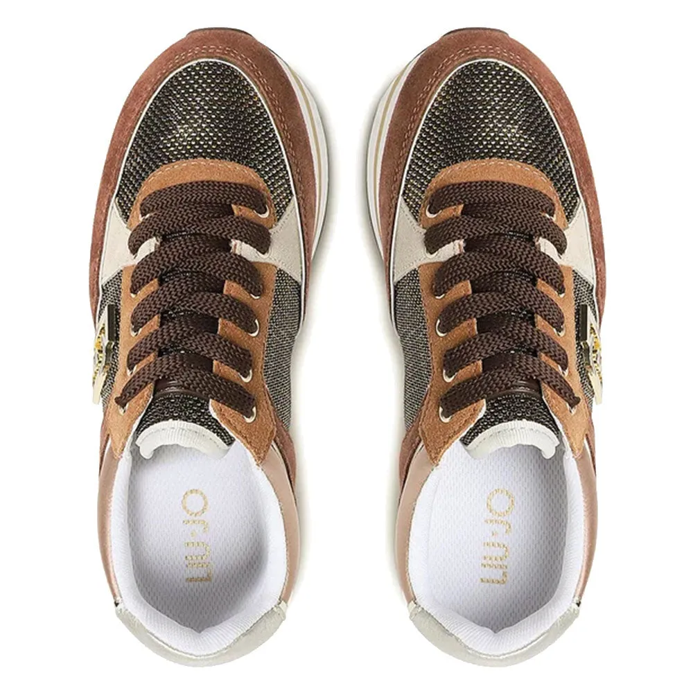 Scarpe Donna LIU JO Sneakers Platform Maxi Wonder 20 in Suede e Mesh Camouflage colore Marrone