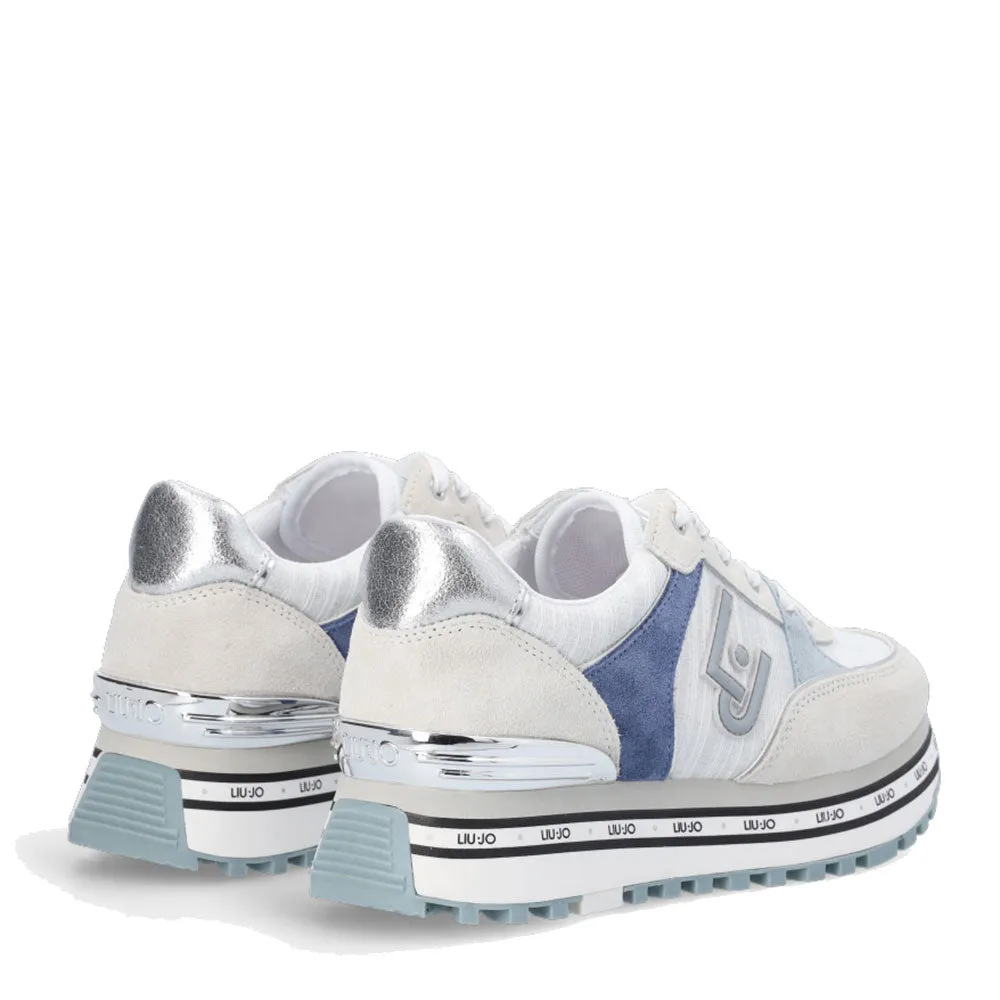 Scarpe Donna LIU JO Sneakers Platform Maxi Wonder 20 in Suede e Tessuto Sparkling Bianco
