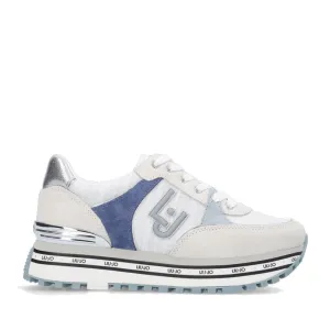 Scarpe Donna LIU JO Sneakers Platform Maxi Wonder 20 in Suede e Tessuto Sparkling Bianco