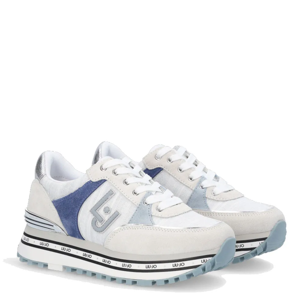 Scarpe Donna LIU JO Sneakers Platform Maxi Wonder 20 in Suede e Tessuto Sparkling Bianco