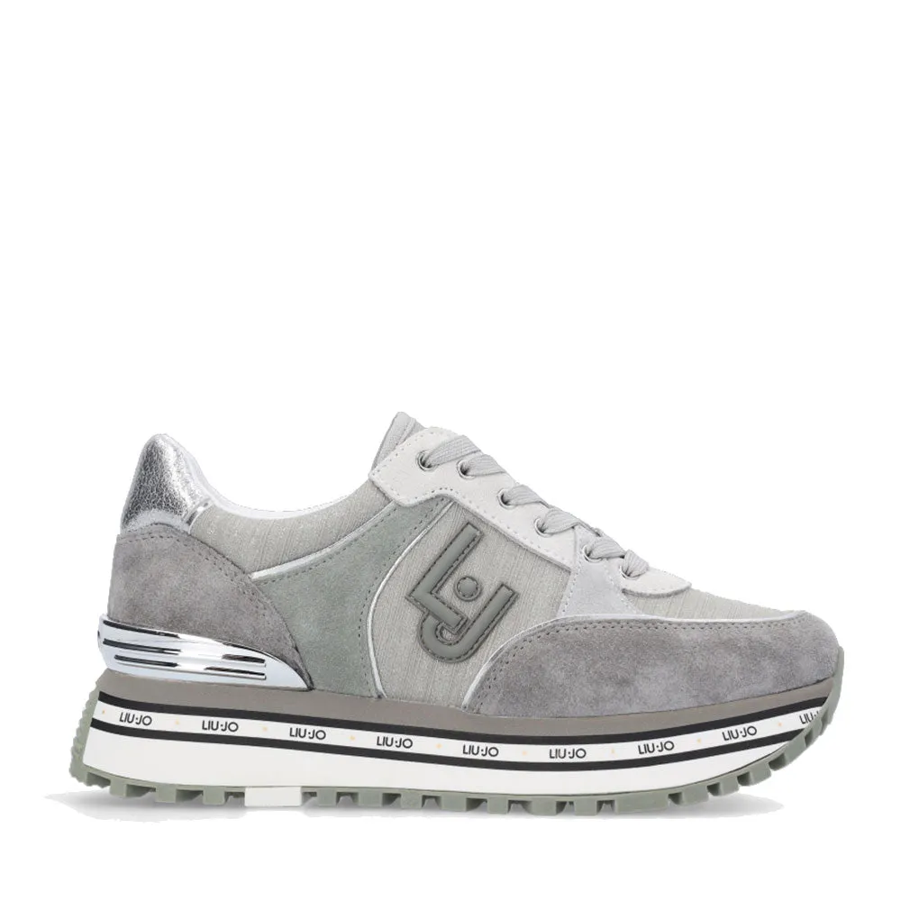 Scarpe Donna LIU JO Sneakers Platform Maxi Wonder 20 in Suede e Tessuto Sparkling Grigio