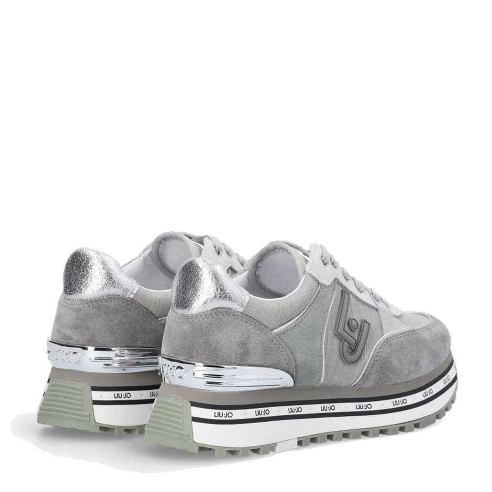 Scarpe Donna LIU JO Sneakers Platform Maxi Wonder 20 in Suede e Tessuto Sparkling Grigio