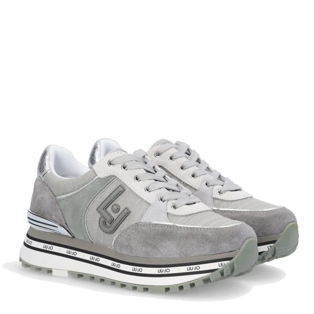 Scarpe Donna LIU JO Sneakers Platform Maxi Wonder 20 in Suede e Tessuto Sparkling Grigio